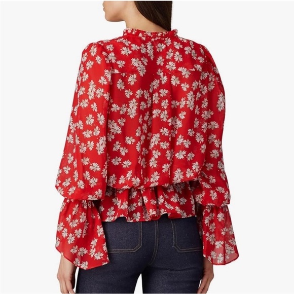 Derek Lam Flutter Cuff Tie Waist Red Floral Blouse size 6 - Picture 2 of 7